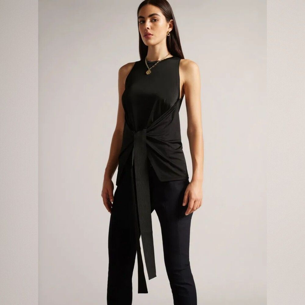 Ted Baker Eveah Tie Front Top Womens Size 1 US 4 Black Sleeveless